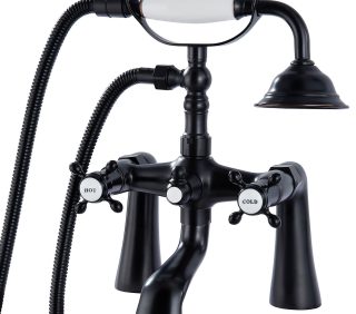 Deck Mount Tub Bathtub Faucet Clawfoot with Handheld Shower 6 Inch Telephone Shaped Sprayer Showerheld Double Cross Handle